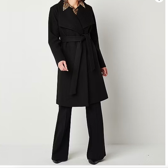 NEW Worthington Wool Midi  Chic Posh Women's Belted Midweight Coat  L  Large - Picture 1 of 17